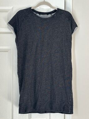 Pact Organic Terry Mini Dress Organic Cotton Charcoal Gray Grey Roll Sleeve Med